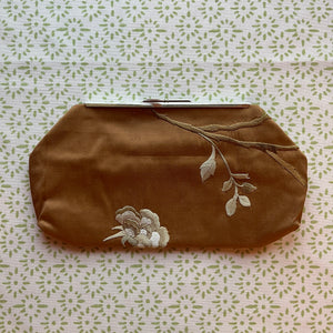 Brown Vintage Floral Silk Clutch