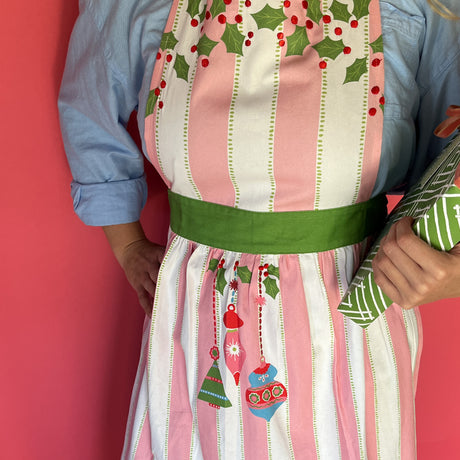 Holly Ornaments Cotton Christmas Apron