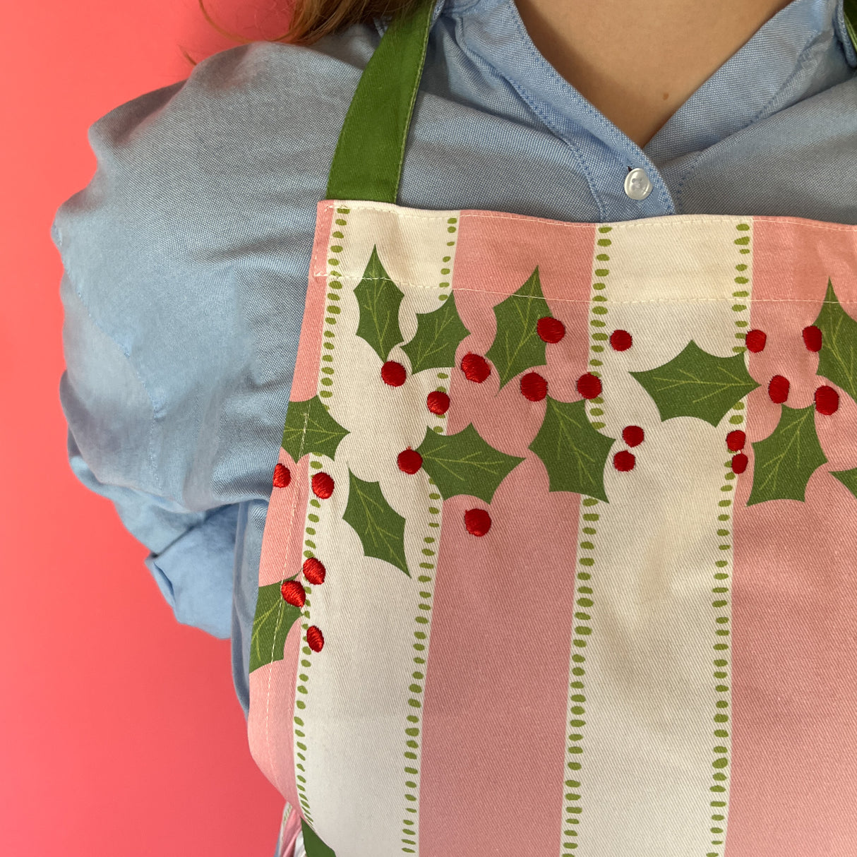 Holly Ornaments Cotton Christmas Apron