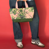 Jungle Road PInk and Green Canvas Tote Bag, Large and Small