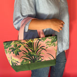 Jungle Road PInk and Green Canvas Tote Bag, Large and Small