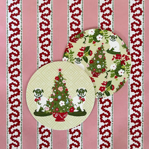 Christmas Pugs Round Paper Coasters