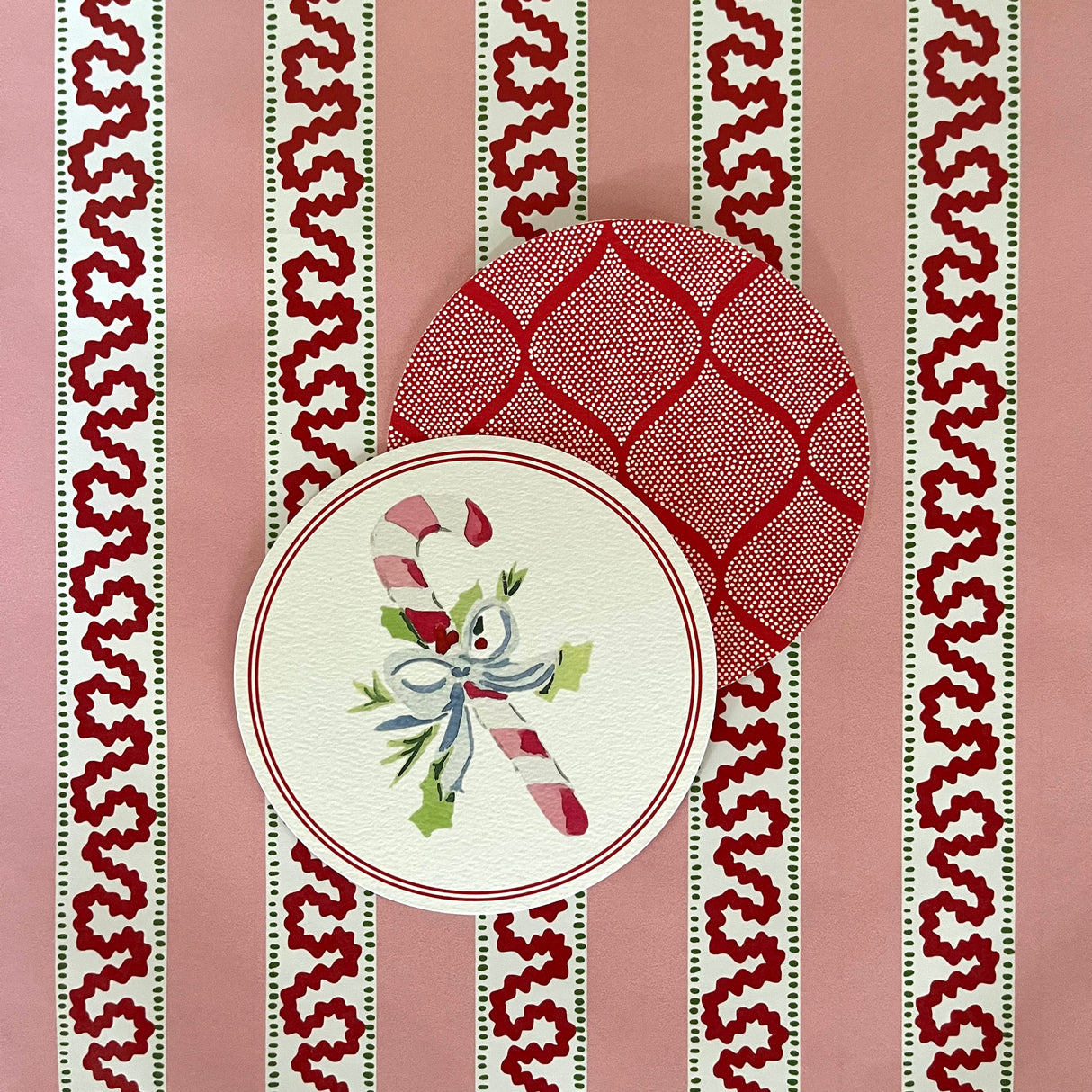 Christmas Candy Cane Round Paper Coasters