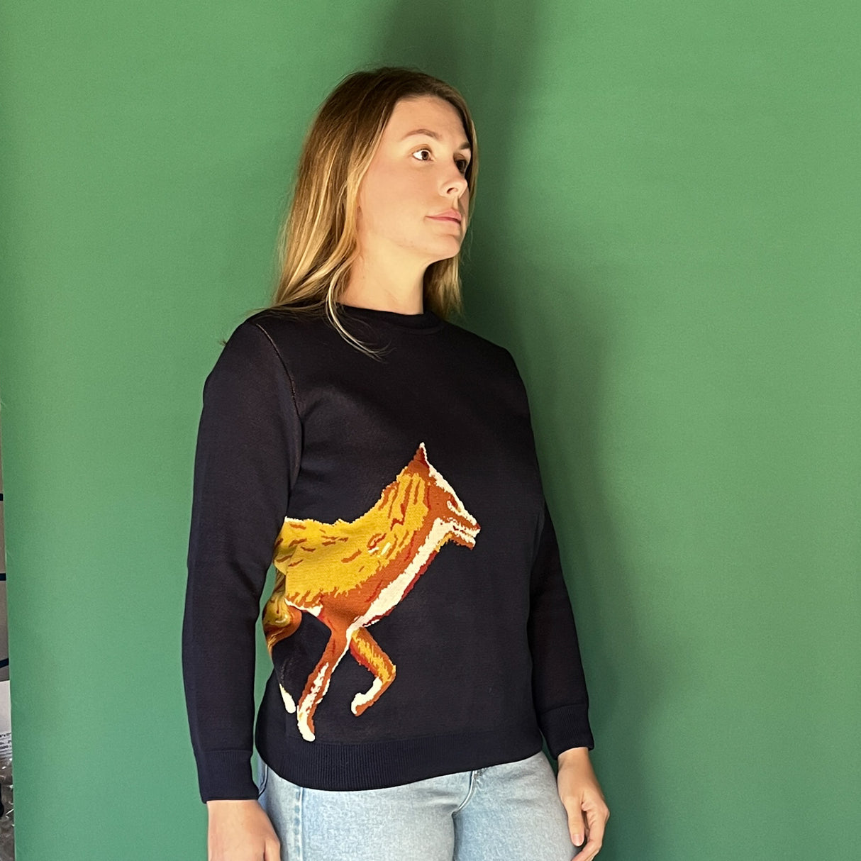 Cotton Navy Fox Holiday Sweater