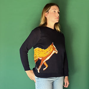 Cotton Navy Fox Holiday Sweater