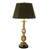 Tall Brass Asian Table Lamp with Lattice and Cut-Out Detailing