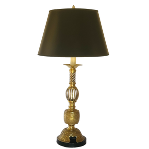 Tall Brass Asian Table Lamp with Lattice and Cut-Out Detailing