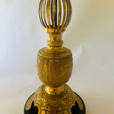 Tall Brass Asian Table Lamp with Lattice and Cut-Out Detailing