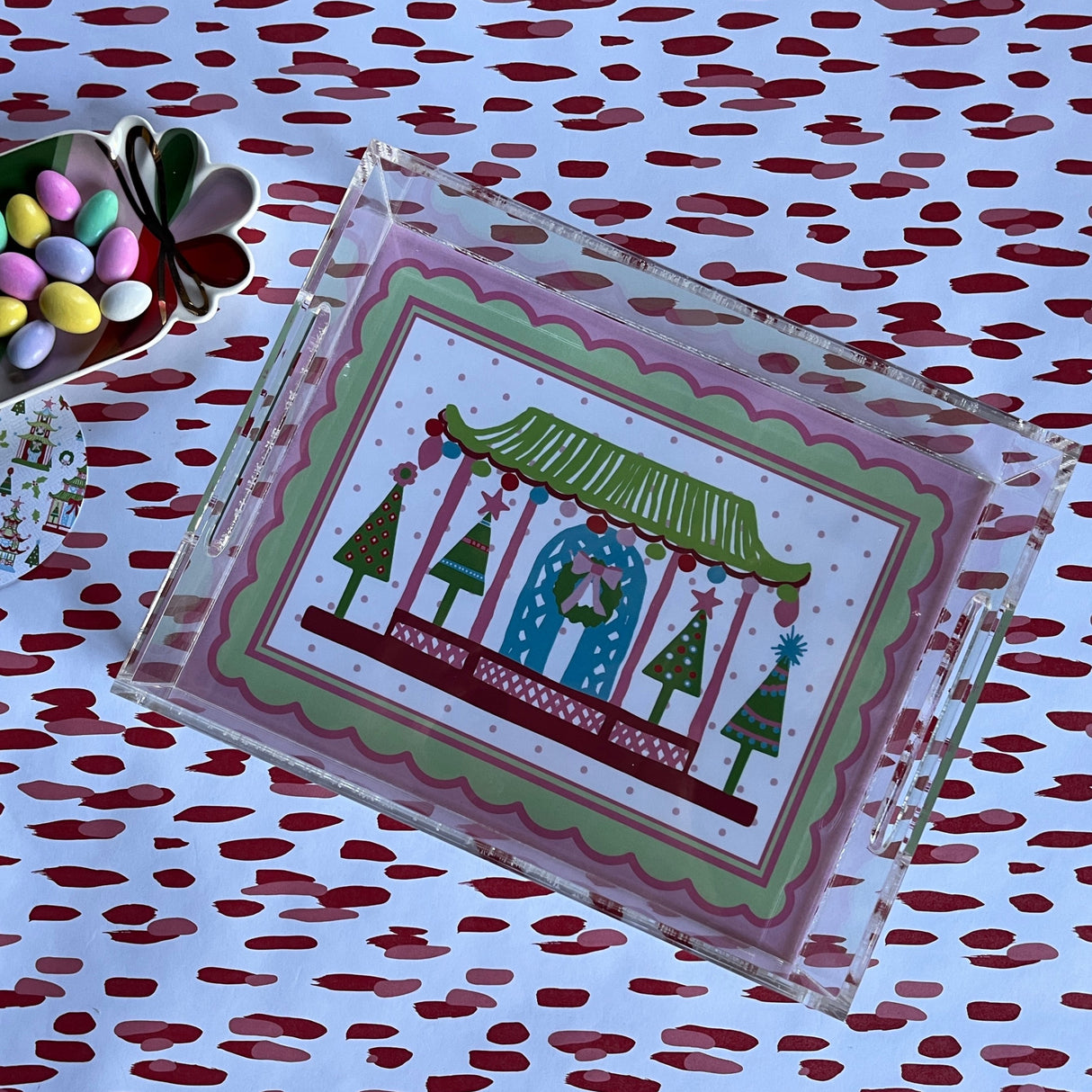 Pagoda and Christmas Trees Rectangular Acrylic Tray