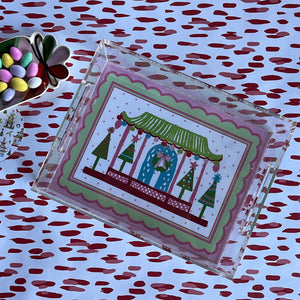 Pagoda and Christmas Trees Rectangular Acrylic Tray