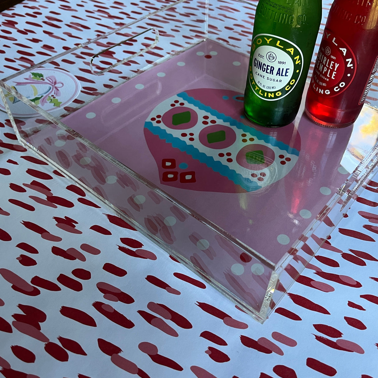 Pink Christmas Ornament Square Acrylic Tray