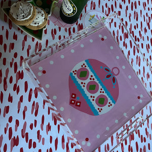 Pink Christmas Ornament Square Acrylic Tray