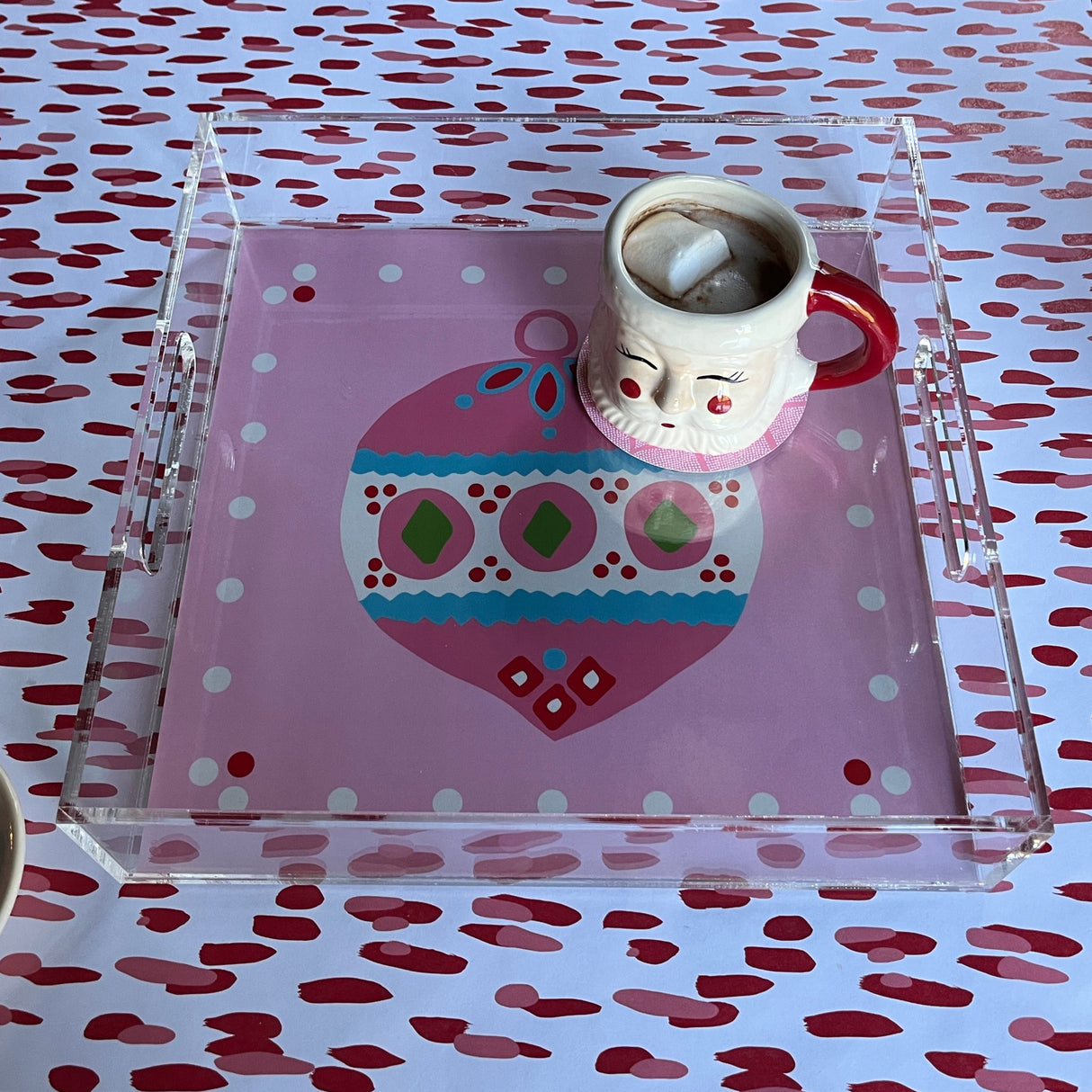 Pink Christmas Ornament Square Acrylic Tray