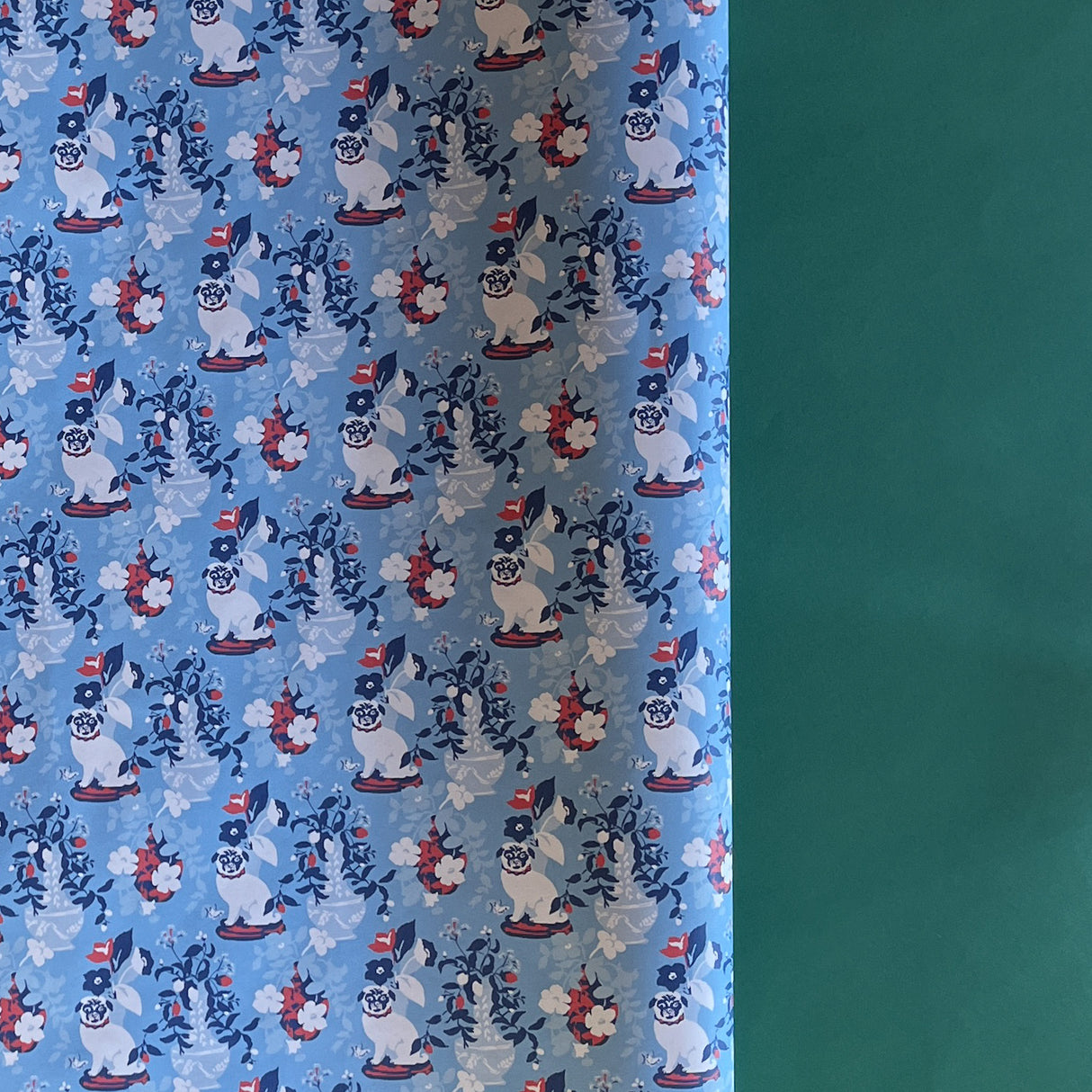 Imperial Palace Island Pugs Blue Gift Wrapping Paper