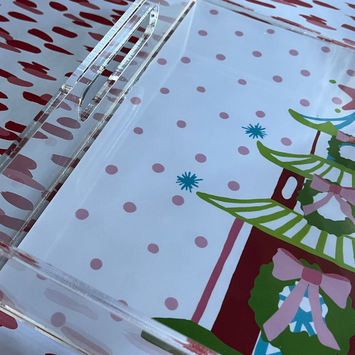 Red Christmas Pagoda Square Acrylic Tray