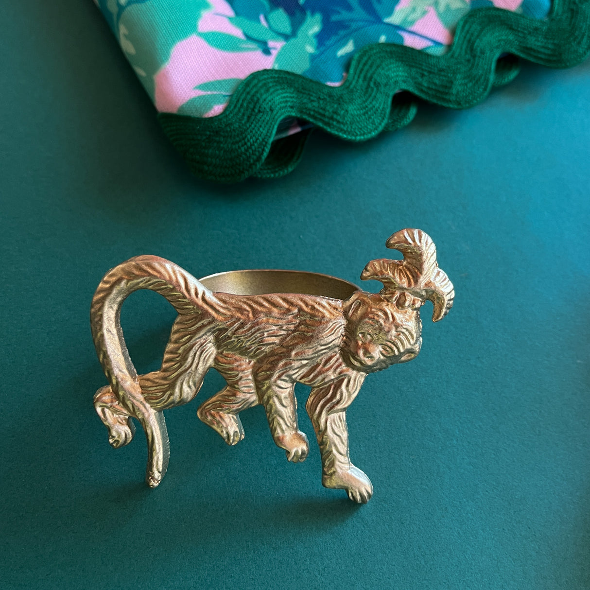 Gilt Metal Monkey Napkin Rings, Pair