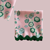 Temple Garden Pink/Green No-Iron Dinner Napkins with Green Ric Rack, Set of 2