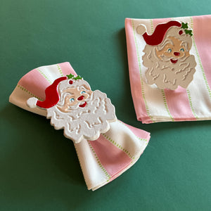 Jolly Santa Painted-Metal Christmas Napkin Rings, Set of 2