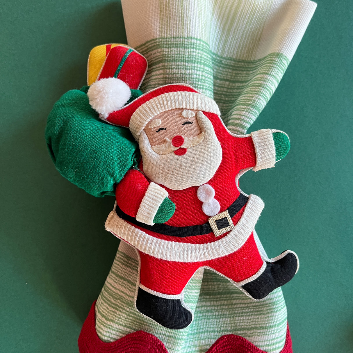 Santa w/Gift Bags Vintage Christmas Napkin Rings, Set of 4