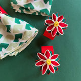 Vintage Satin Poinsettia Christmas Napkin Rings, Set of 4