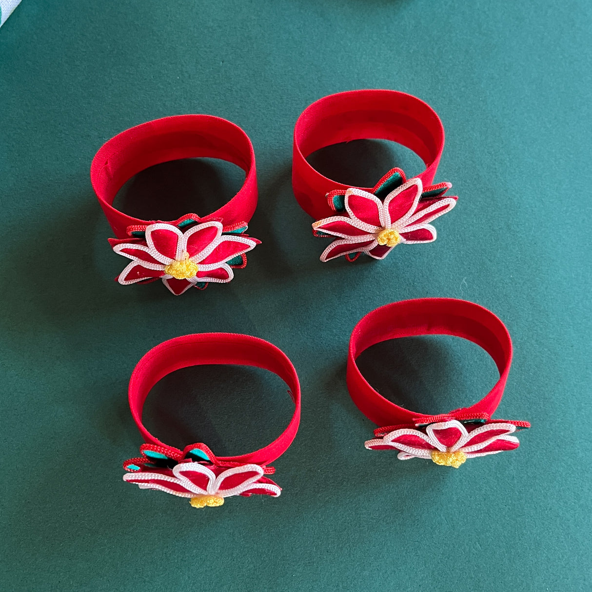 Satin Poinsettia Napkin Rings, Set of 4