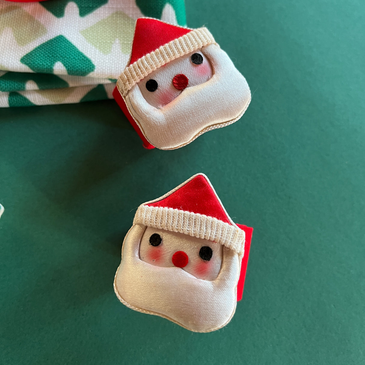 Pointed Cap Satin Santa Vintage Christmas Napkin Rings, Set of 4