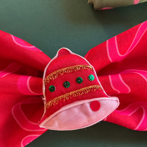 Satin Christmas Wreath/Candle/Bell/Tree Vintage Christmas Napkin Rings, Set of 4