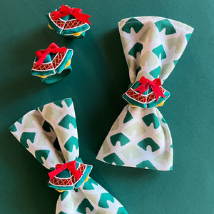 Satin Bow Bells Vintage Christmas Napkin Rings, Set of 4