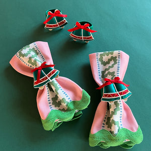 Satin Bow Bells Vintage Christmas Napkin Rings, Set of 4