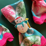 Vintage Satin Snowmen Christmas Napkin Rings, Set of 4