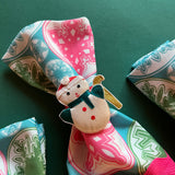 Vintage Satin Snowmen Christmas Napkin Rings, Set of 4