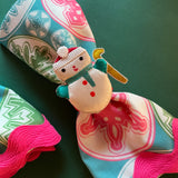 Vintage Satin Snowmen Christmas Napkin Rings, Set of 4