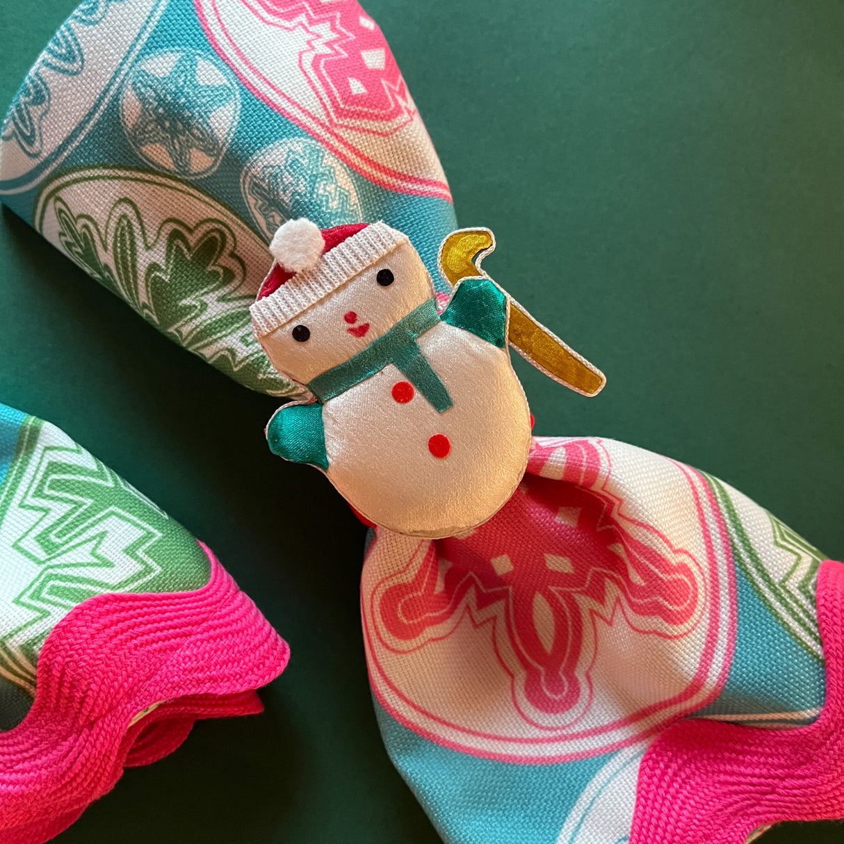 Vintage Satin Snowmen Napkin Rings, Set of 4