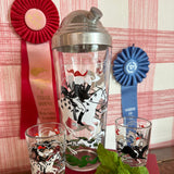 Vintage Horse and Hounds Cocktail Shaker and Shot Glasses, Set of 5
