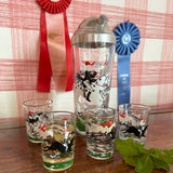 Vintage Horse and Hounds Cocktail Shaker and Shot Glasses, Set of 5