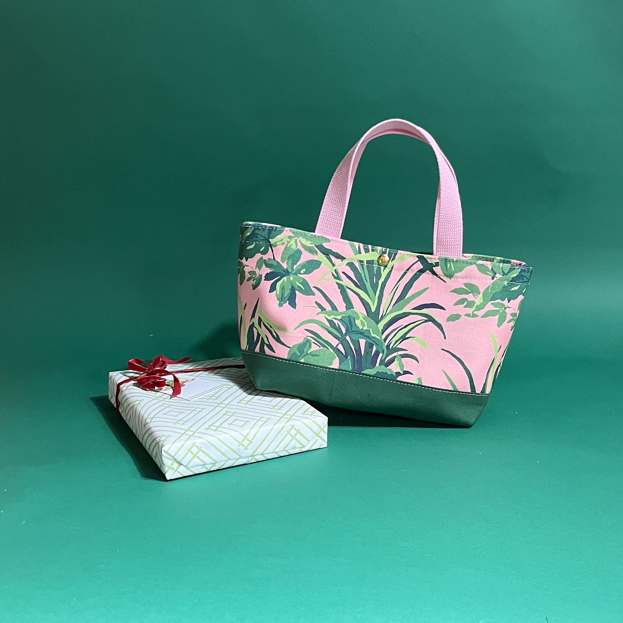 Jungle Road PInk and Green Canvas Tote Bag, Large and Small