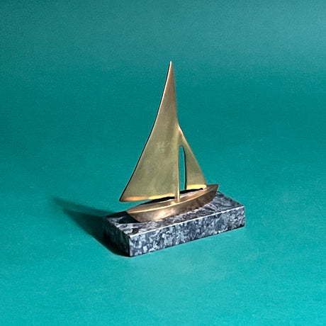 Vintage Brass/Stone Sailboat Paperweight