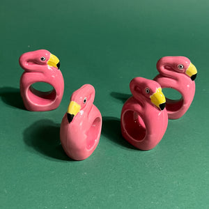 Vintage Ceramic Flamingos Napkin Rings, Set of 4