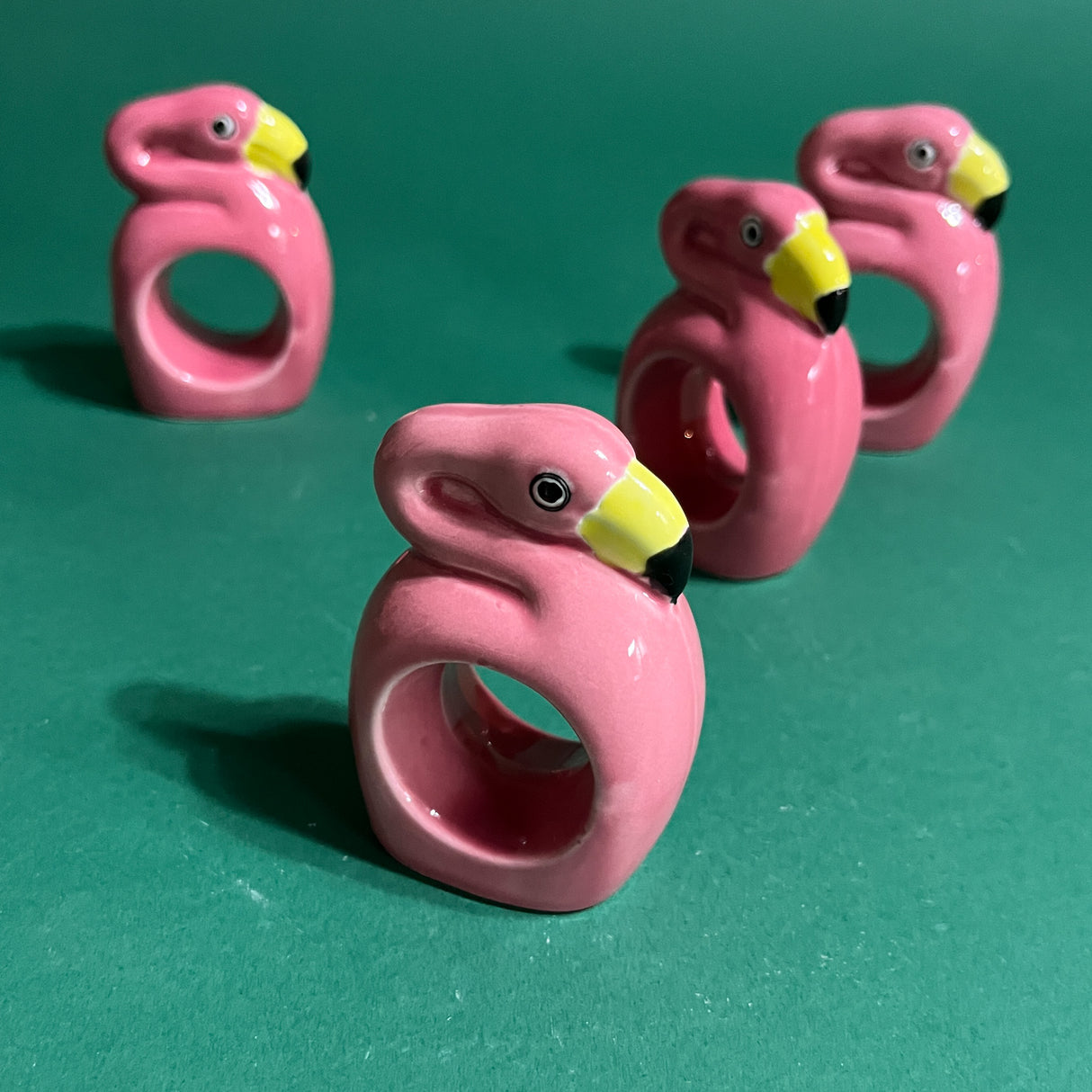 Vintage Ceramic Flamingos Napkin Rings, Set of 4