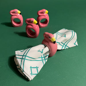 Vintage Ceramic Flamingos Napkin Rings, Set of 4