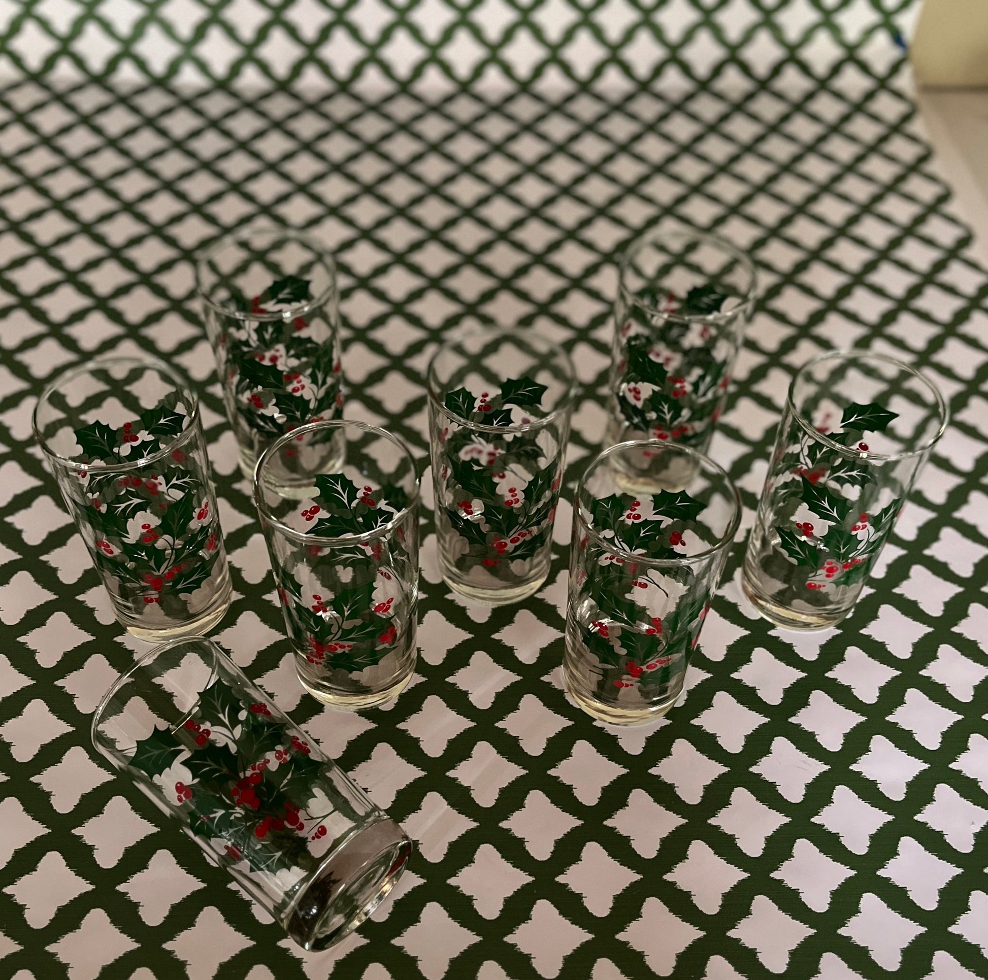 Vintage High Ball Holly Drinks Glasses, Set of 8