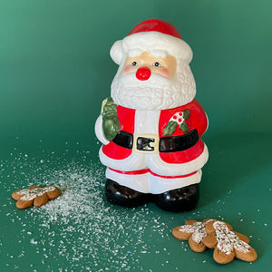 Vintage Ceramic Holly Santa Cookie Jar