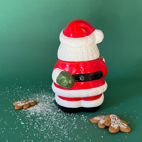 Vintage Ceramic Holly Santa Cookie Jar