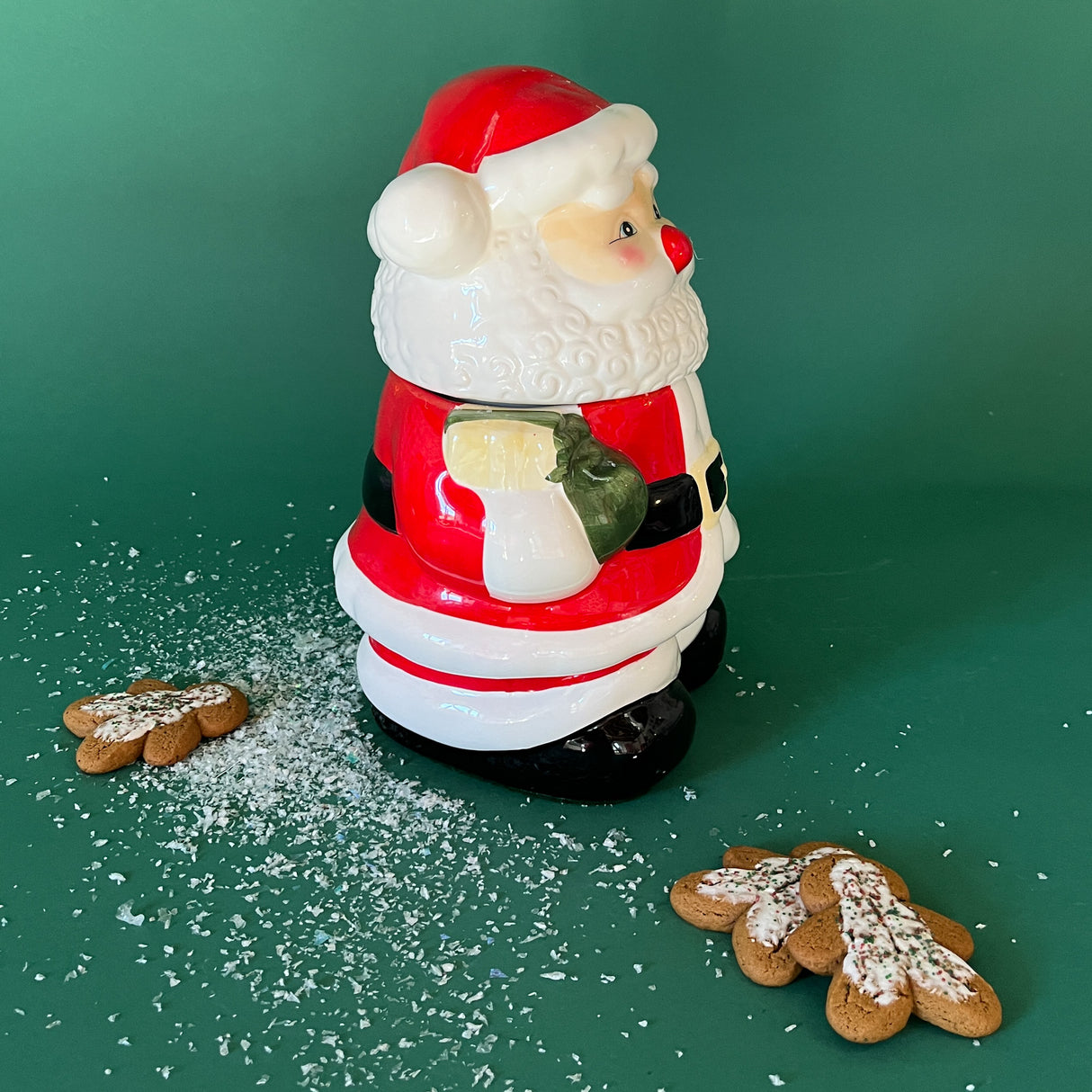 Vintage Ceramic Holly Santa Cookie Jar