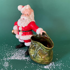 Vintage Ceramic Santa Planter/Vase w/Bell/Empty Bag