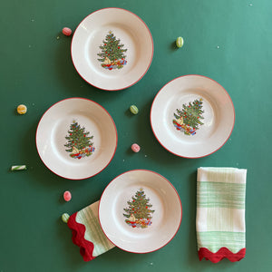 Vintage American Christmas Tree Salad/Dessert Plates, Set of 8