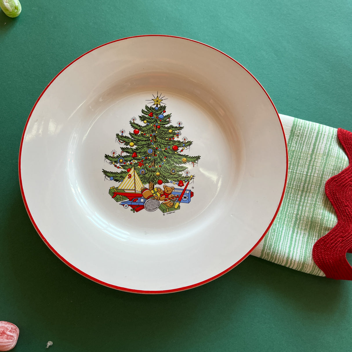 Vintage American Christmas Tree Salad/Dessert Plates, Set of 8