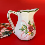 Vintage Ceramic Portuguese Hand-Painted Poinsettia and Holly Pitcher