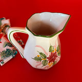 Vintage Ceramic Portuguese Hand-Painted Poinsettia and Holly Pitcher