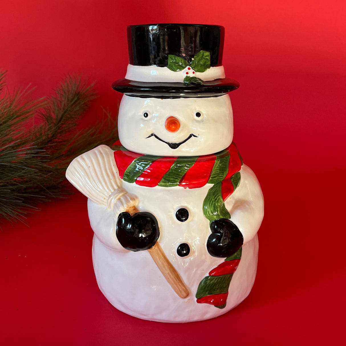 Vintage Tall Ceramic Snowman Cookie Jar